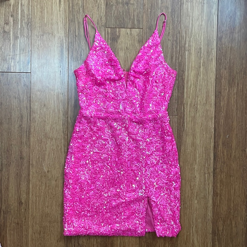 Lucy in the Sky hot pink sequin mini dress, size Small, Like New!!